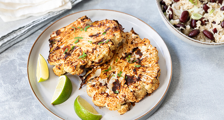 Cauliflower Steaks with Rice and Red Kidney Beans